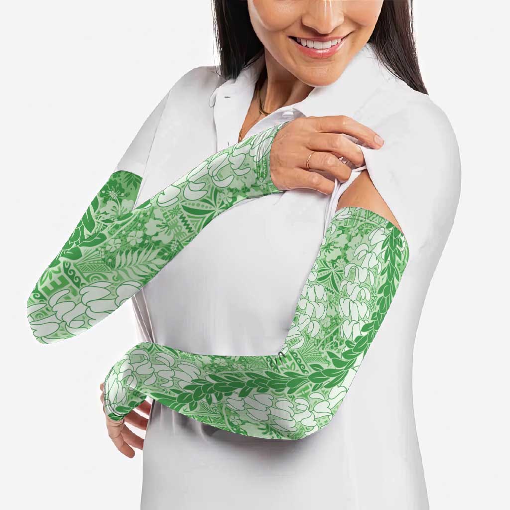 Green Puakenikeni and Maile Lei Arm Sleeves Hawaiian Style Tribal Tapa Double Strand Lei - Polynesian Pride