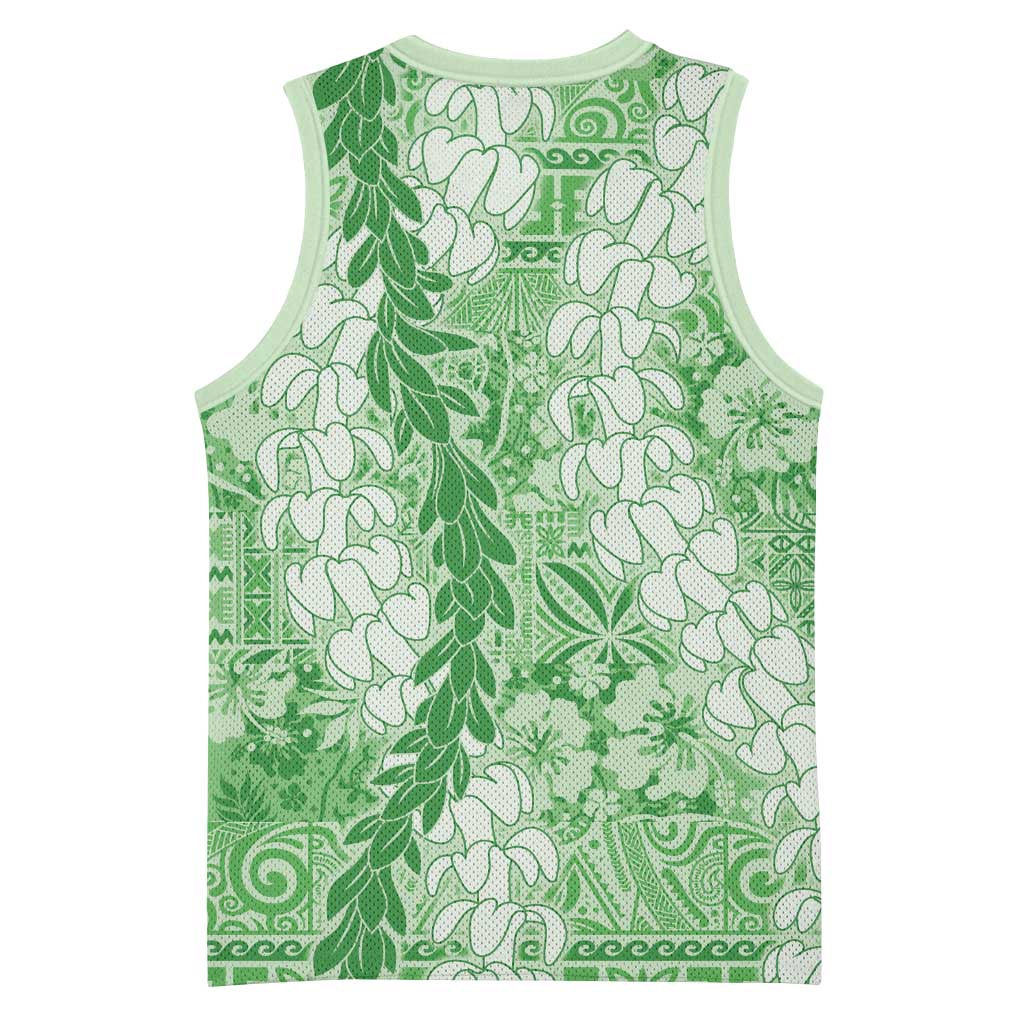 Green Puakenikeni and Maile Lei Basketball Jersey Hawaiian Style Tribal Tapa Double Strand Lei LT9 - Polynesian Pride