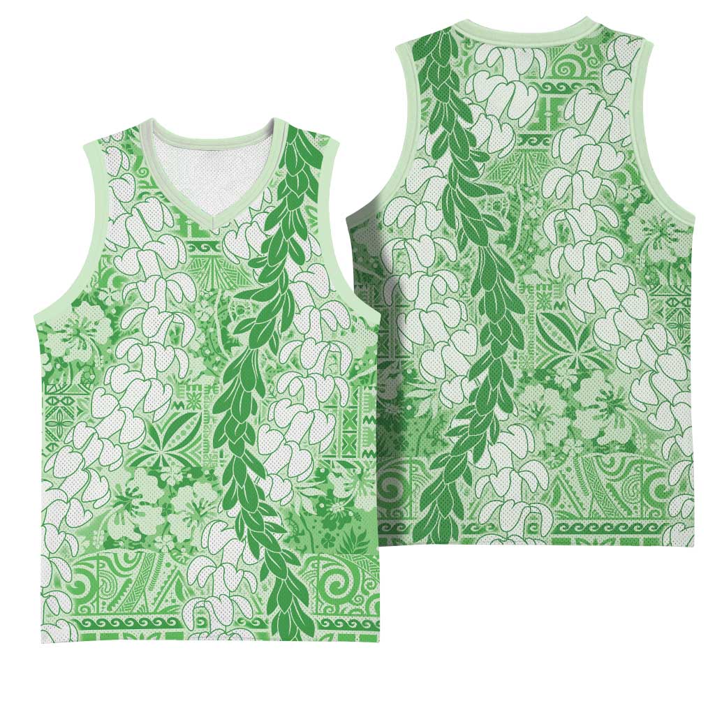 Green Puakenikeni and Maile Lei Basketball Jersey Hawaiian Style Tribal Tapa Double Strand Lei LT9 - Polynesian Pride