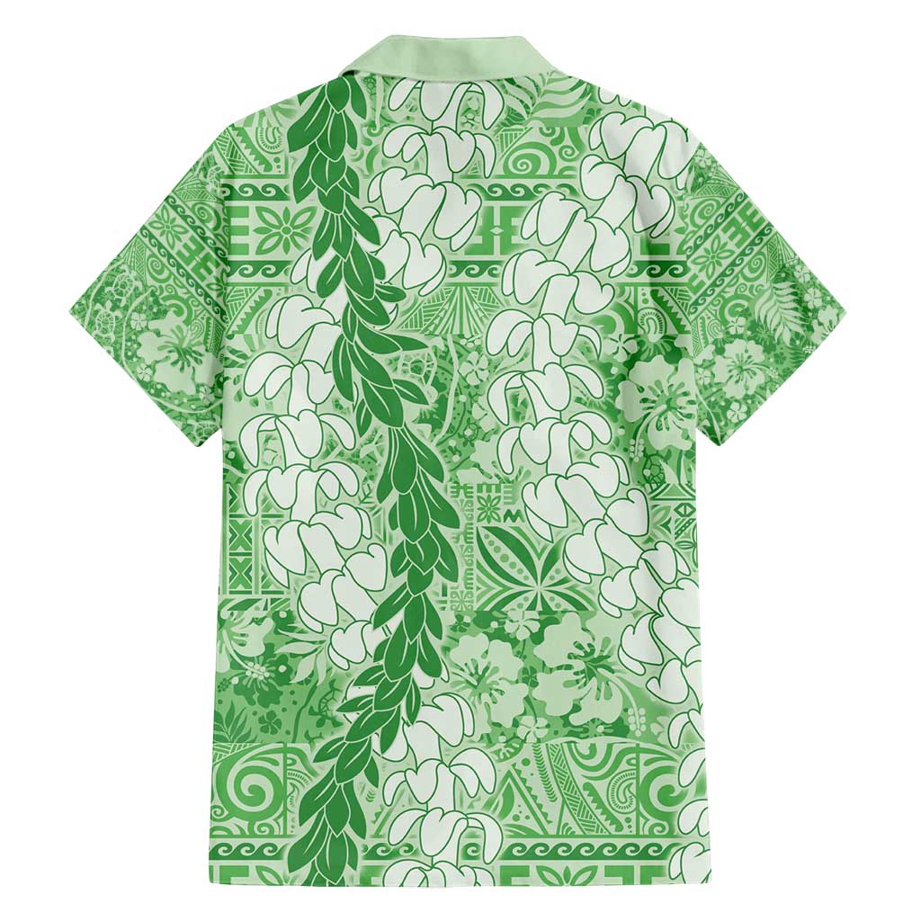 Green Puakenikeni and Maile Lei Family Matching Puletasi and Hawaiian Shirt Hawaiian Style Tribal Tapa Double Strand Lei LT9 - Polynesian Pride