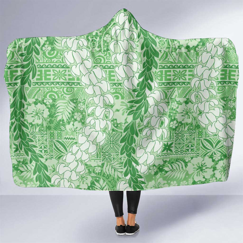 Green Puakenikeni and Maile Lei Hooded Blanket Hawaiian Style Tribal Tapa Double Strand Lei