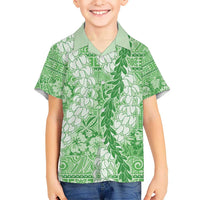 Green Puakenikeni and Maile Lei Kid Hawaiian Shirt Hawaiian Style Tribal Tapa Double Strand Lei LT9 Kid Green - Polynesian Pride