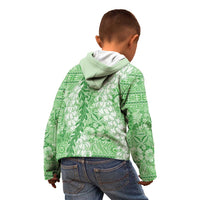 Green Puakenikeni and Maile Lei Kid Hoodie Hawaiian Style Tribal Tapa Double Strand Lei