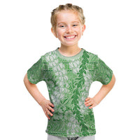 Green Puakenikeni and Maile Lei Kid T Shirt Hawaiian Style Tribal Tapa Double Strand Lei LT9 Green - Polynesian Pride