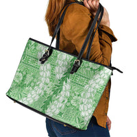 Green Puakenikeni and Maile Lei Leather Tote Bag Hawaiian Style Tribal Tapa Double Strand Lei LT9 - Polynesian Pride