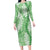 Green Puakenikeni and Maile Lei Long Sleeve Bodycon Dress Hawaiian Style Tribal Tapa Double Strand Lei
