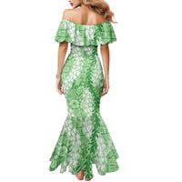 Green Puakenikeni and Maile Lei Mermaid Dress Hawaiian Style Tribal Tapa Double Strand Lei
