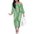 Green Puakenikeni and Maile Lei Off The Shoulder Long Sleeve Dress Hawaiian Style Tribal Tapa Double Strand Lei