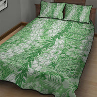 Green Puakenikeni and Maile Lei Quilt Bed Set Hawaiian Style Tribal Tapa Double Strand Lei