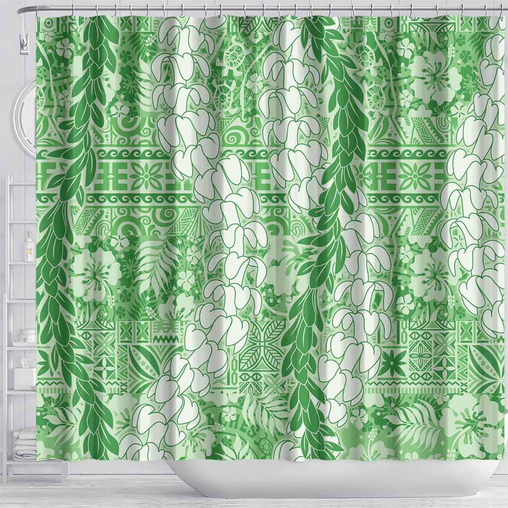 Green Puakenikeni and Maile Lei Shower Curtain Hawaiian Style Tribal Tapa Double Strand Lei LT9 - Polynesian Pride
