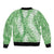 Green Puakenikeni and Maile Lei Sleeve Zip Bomber Jacket Hawaiian Style Tribal Tapa Double Strand Lei