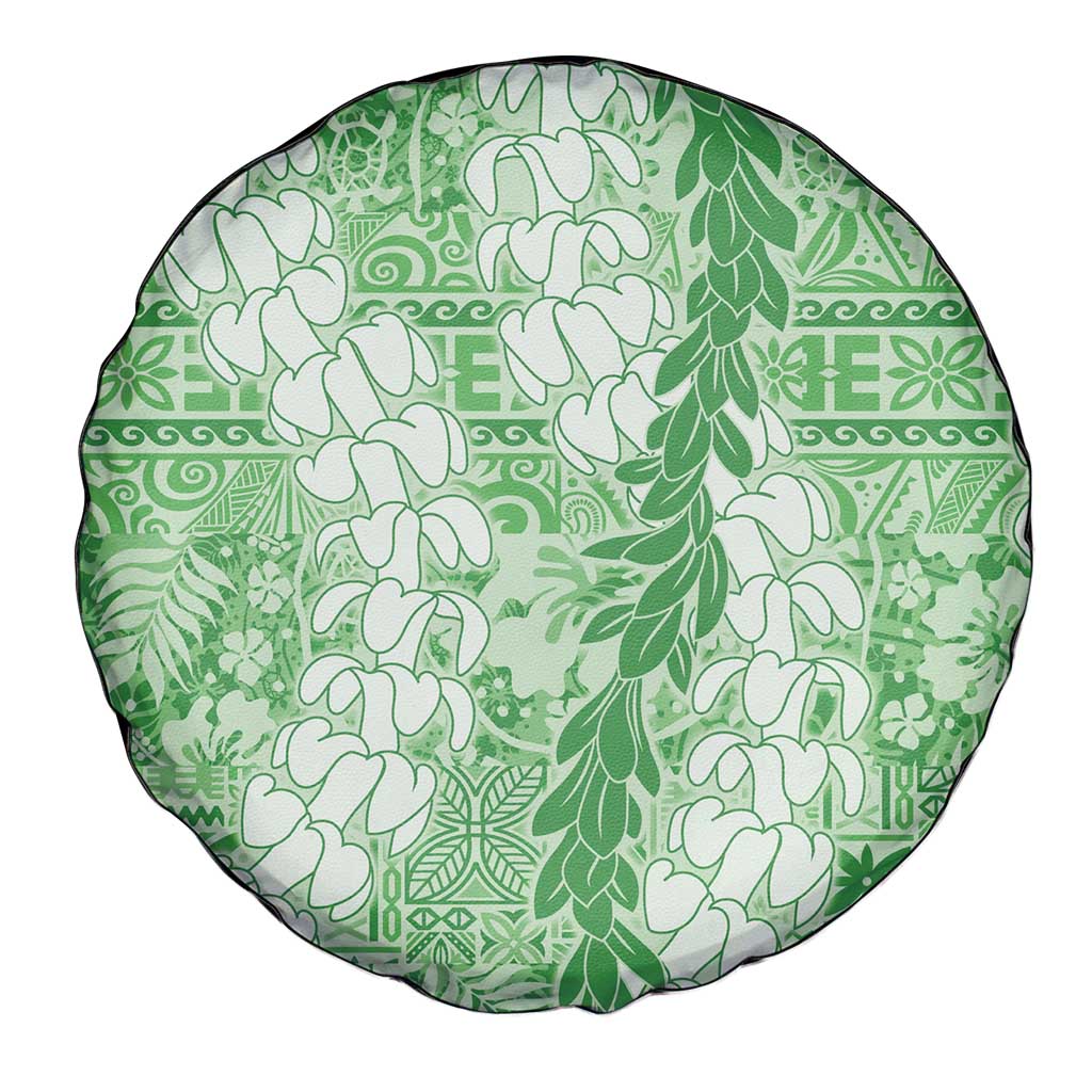 Green Puakenikeni and Maile Lei Spare Tire Cover Hawaiian Style Tribal Tapa Double Strand Lei