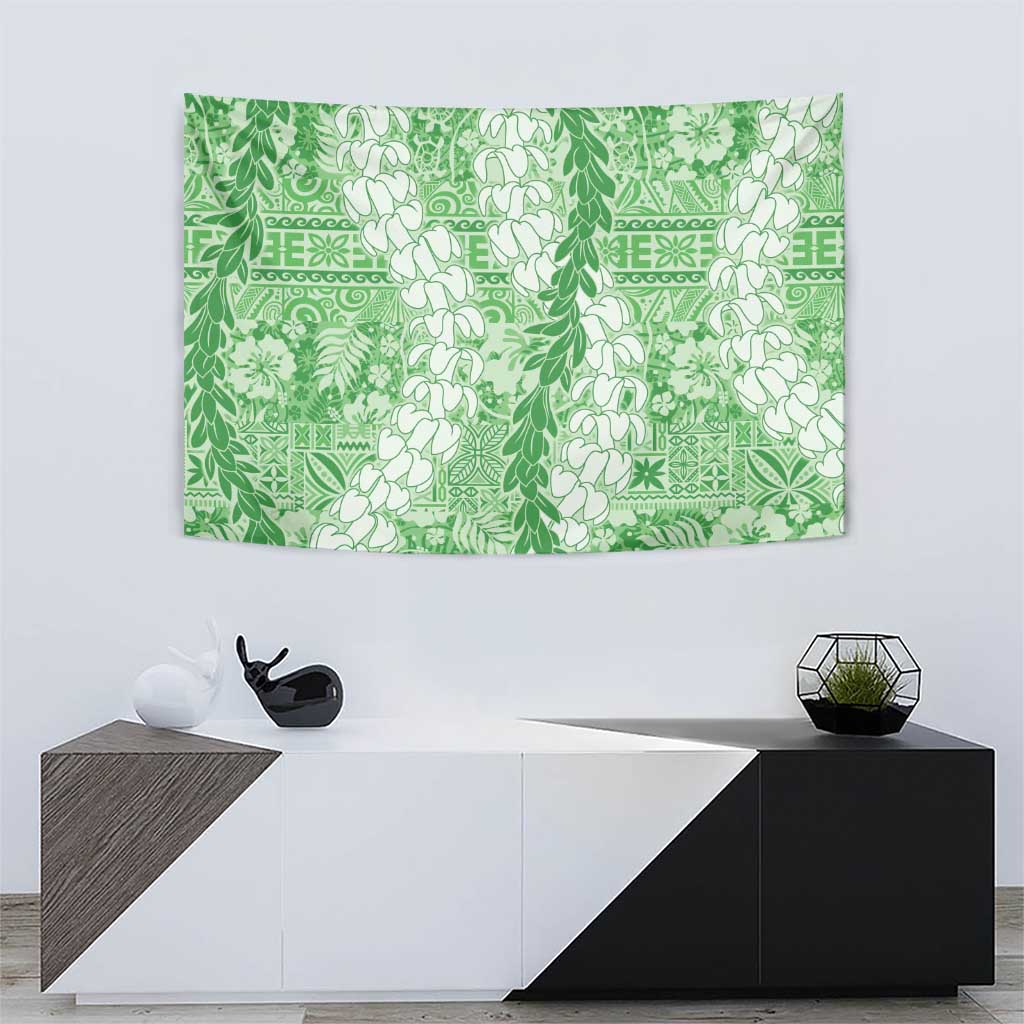 Green Puakenikeni and Maile Lei Tapestry Hawaiian Style Tribal Tapa Double Strand Lei