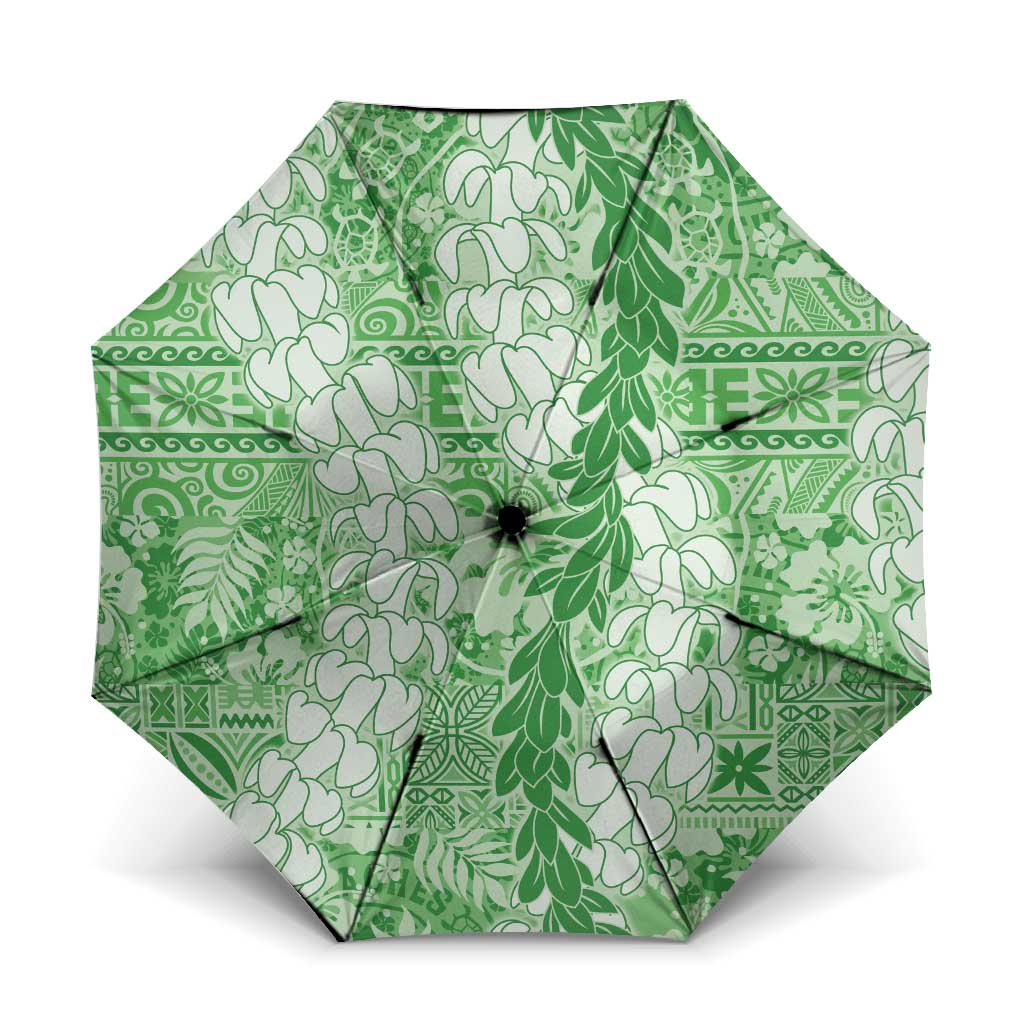 Green Puakenikeni and Maile Lei Umbrella Hawaiian Style Tribal Tapa Double Strand Lei - Polynesian Pride