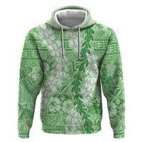 Green Puakenikeni and Maile Lei Zip Hoodie Hawaiian Style Tribal Tapa Double Strand Lei