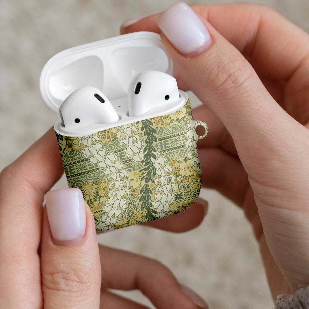 Vintage Puakenikeni and Maile Lei AirPods Case Hawaiian Style Tribal Tapa Double Strand Lei - Polynesian Pride