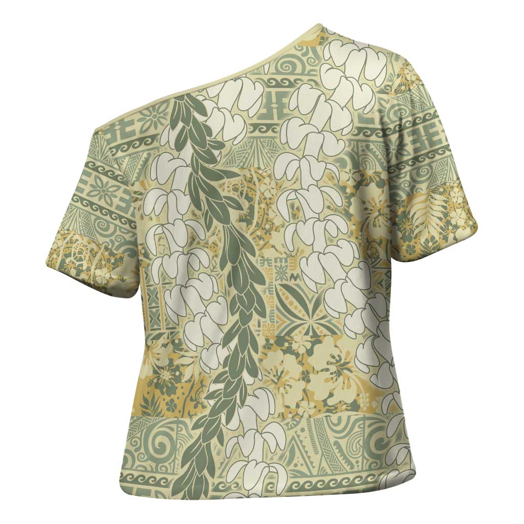 Vintage Puakenikeni and Maile Lei Cross Shoulder Shirt Hawaiian Style Tribal Tapa Double Strand Lei LT9 - Polynesian Pride