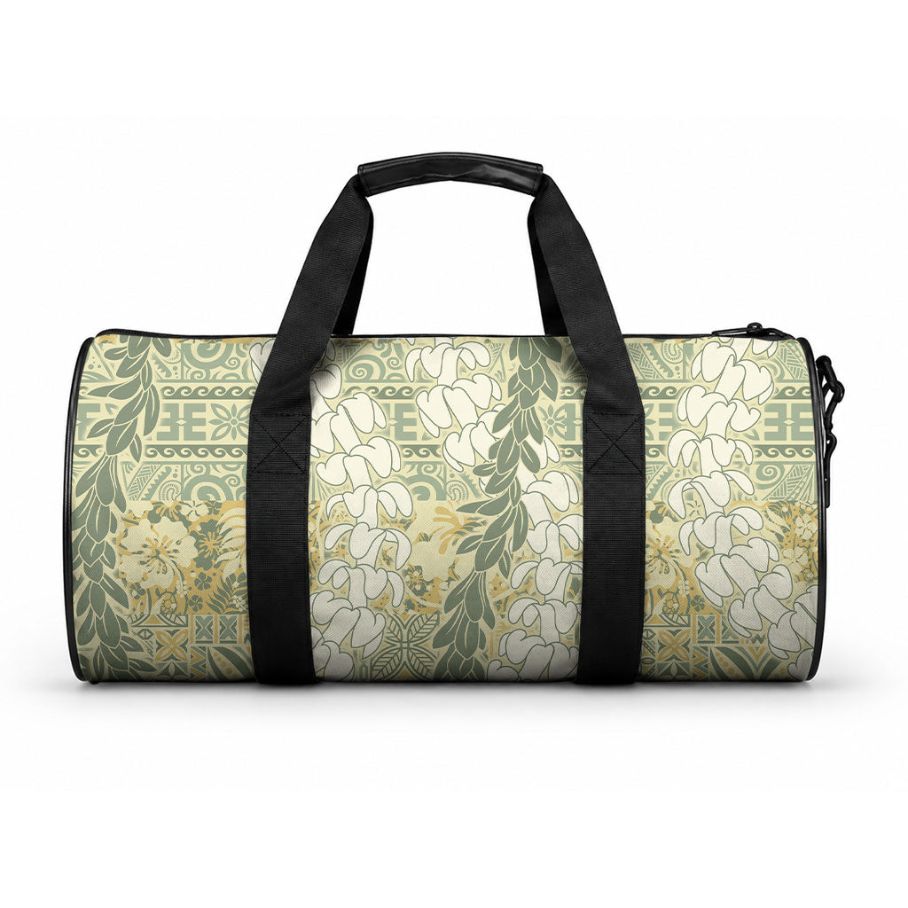 Vintage Puakenikeni and Maile Lei Duffle Bag Hawaiian Style Tribal Tapa Double Strand Lei