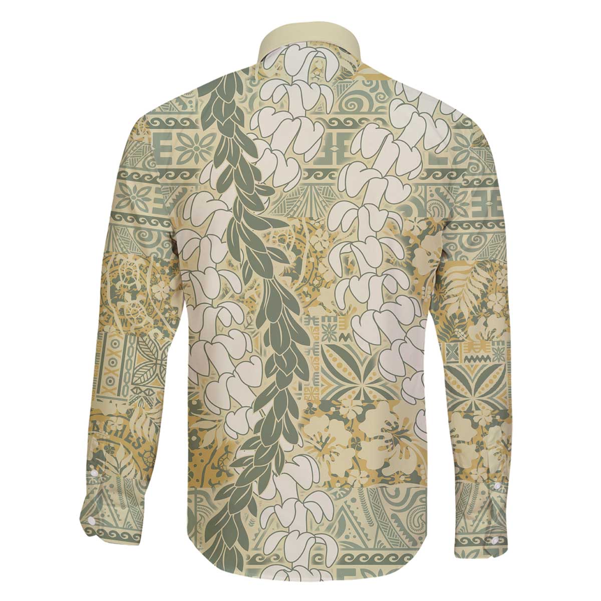 Vintage Puakenikeni and Maile Lei Family Matching Off The Shoulder Long Sleeve Dress and Hawaiian Shirt Hawaiian Style Tribal Tapa Double Strand Lei