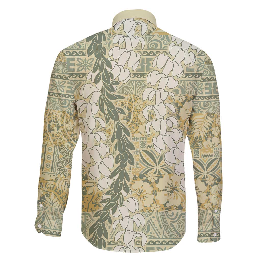 Vintage Puakenikeni and Maile Lei Family Matching Off Shoulder Maxi Dress and Hawaiian Shirt Hawaiian Style Tribal Tapa Double Strand Lei