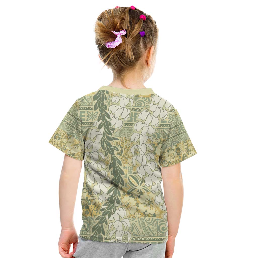 Vintage Puakenikeni and Maile Lei Kid T Shirt Hawaiian Style Tribal Tapa Double Strand Lei