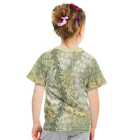 Vintage Puakenikeni and Maile Lei Kid T Shirt Hawaiian Style Tribal Tapa Double Strand Lei