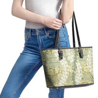 Vintage Puakenikeni and Maile Lei Leather Tote Bag Hawaiian Style Tribal Tapa Double Strand Lei LT9 - Polynesian Pride