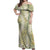 Vintage Puakenikeni and Maile Lei Off Shoulder Maxi Dress Hawaiian Style Tribal Tapa Double Strand Lei