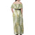 Vintage Puakenikeni and Maile Lei Off Shoulder Maxi Dress Hawaiian Style Tribal Tapa Double Strand Lei