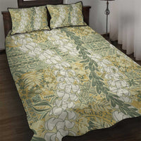 Vintage Puakenikeni and Maile Lei Quilt Bed Set Hawaiian Style Tribal Tapa Double Strand Lei