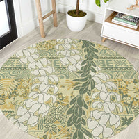 Vintage Puakenikeni and Maile Lei Round Carpet Hawaiian Style Tribal Tapa Double Strand Lei