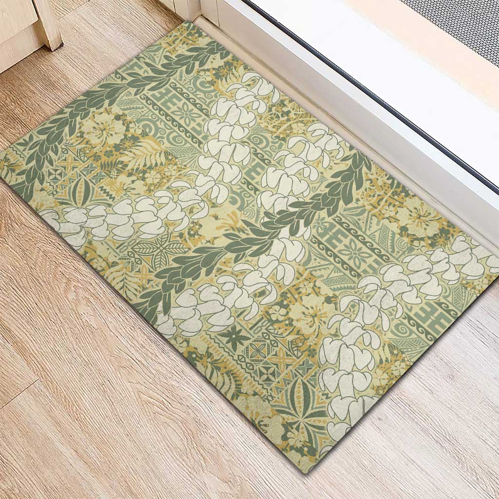 Vintage Puakenikeni and Maile Lei Rubber Doormat Hawaiian Style Tribal Tapa Double Strand Lei