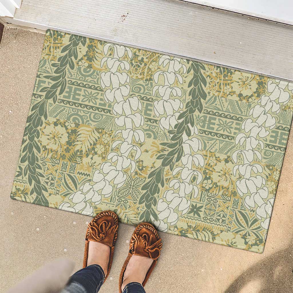 Vintage Puakenikeni and Maile Lei Rubber Doormat Hawaiian Style Tribal Tapa Double Strand Lei