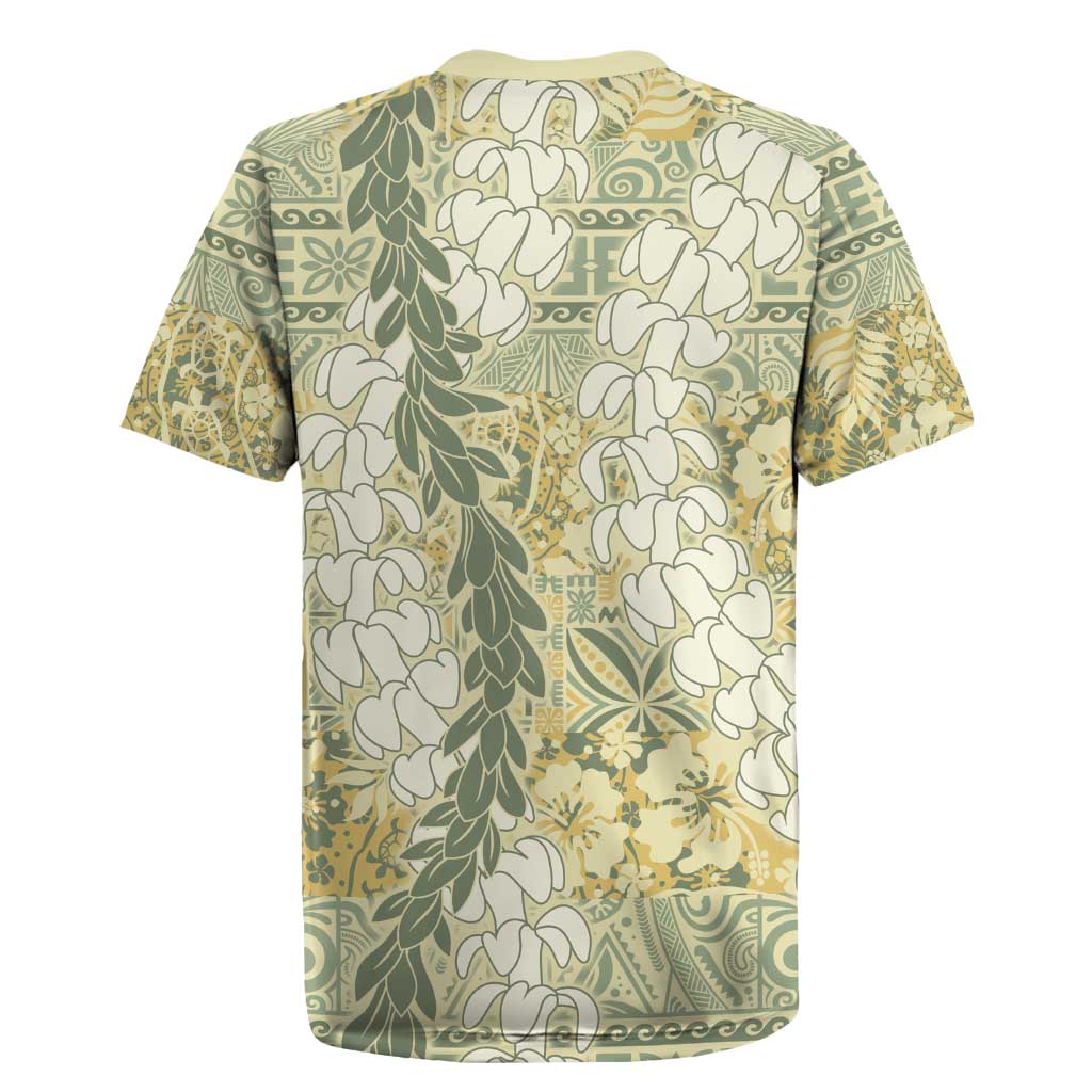 Vintage Puakenikeni and Maile Lei Rugby Jersey Hawaiian Style Tribal Tapa Double Strand Lei