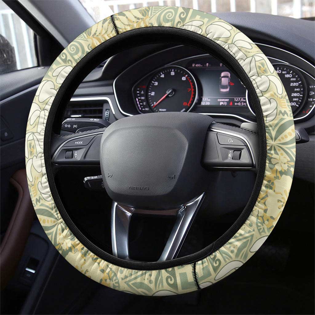 Vintage Puakenikeni and Maile Lei Steering Wheel Cover Hawaiian Style Tribal Tapa Double Strand Lei