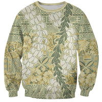 Vintage Puakenikeni and Maile Lei Sweatshirt Hawaiian Style Tribal Tapa Double Strand Lei