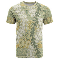 Vintage Puakenikeni and Maile Lei T Shirt Hawaiian Style Tribal Tapa Double Strand Lei