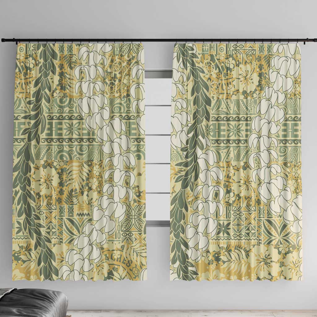 Vintage Puakenikeni and Maile Lei Window Curtain Hawaiian Style Tribal Tapa Double Strand Lei