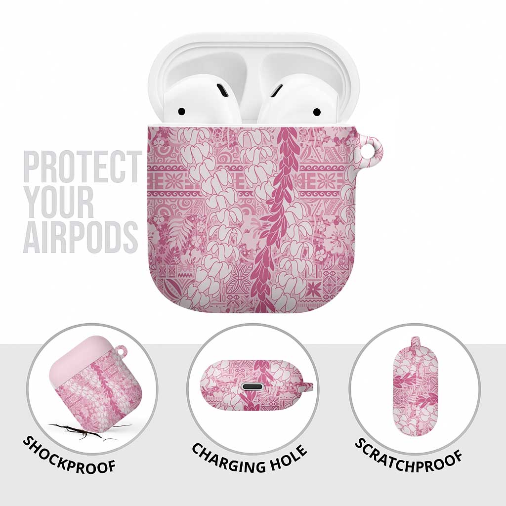Pink Puakenikeni and Maile Lei AirPods Case Hawaiian Style Tribal Tapa Double Strand Lei - Polynesian Pride