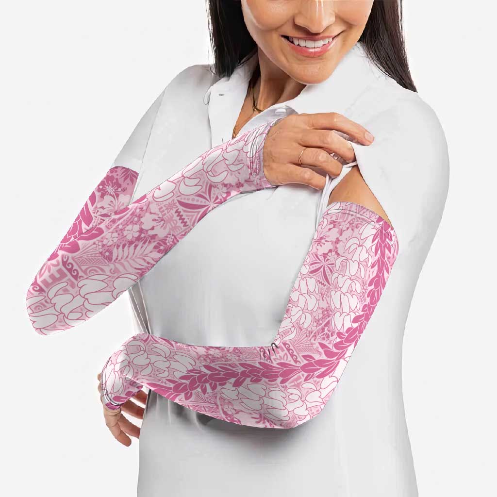 Pink Puakenikeni and Maile Lei Arm Sleeves Hawaiian Style Tribal Tapa Double Strand Lei - Polynesian Pride