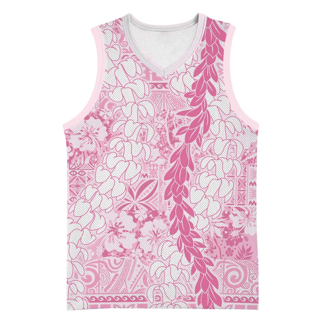 Pink Puakenikeni and Maile Lei Basketball Jersey Hawaiian Style Tribal Tapa Double Strand Lei LT9 Unisex Pink - Polynesian Pride
