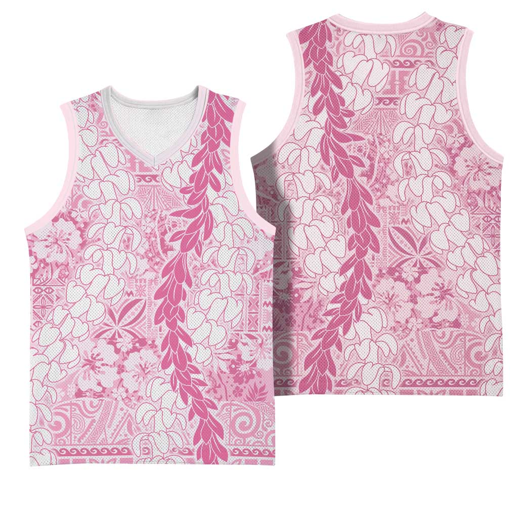 Pink Puakenikeni and Maile Lei Basketball Jersey Hawaiian Style Tribal Tapa Double Strand Lei LT9 - Polynesian Pride