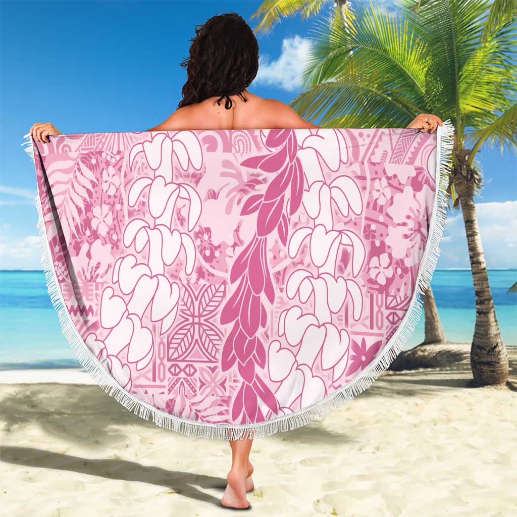 Pink Puakenikeni and Maile Lei Beach Blanket Hawaiian Style Tribal Tapa Double Strand Lei