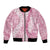 Pink Puakenikeni and Maile Lei Bomber Jacket Hawaiian Style Tribal Tapa Double Strand Lei