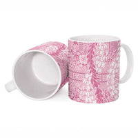 Pink Puakenikeni and Maile Lei Ceramic Mug Hawaiian Style Tribal Tapa Double Strand Lei - Polynesian Pride