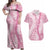 Pink Puakenikeni and Maile Lei Couples Matching Off Shoulder Maxi Dress and Hawaiian Shirt Hawaiian Style Tribal Tapa Double Strand Lei