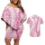 Pink Puakenikeni and Maile Lei Couples Matching Off Shoulder Short Dress and Hawaiian Shirt Hawaiian Style Tribal Tapa Double Strand Lei