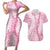 Pink Puakenikeni and Maile Lei Couples Matching Short Sleeve Bodycon Dress and Hawaiian Shirt Hawaiian Style Tribal Tapa Double Strand Lei