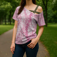 Pink Puakenikeni and Maile Lei Cross Shoulder Shirt Hawaiian Style Tribal Tapa Double Strand Lei LT9 - Polynesian Pride