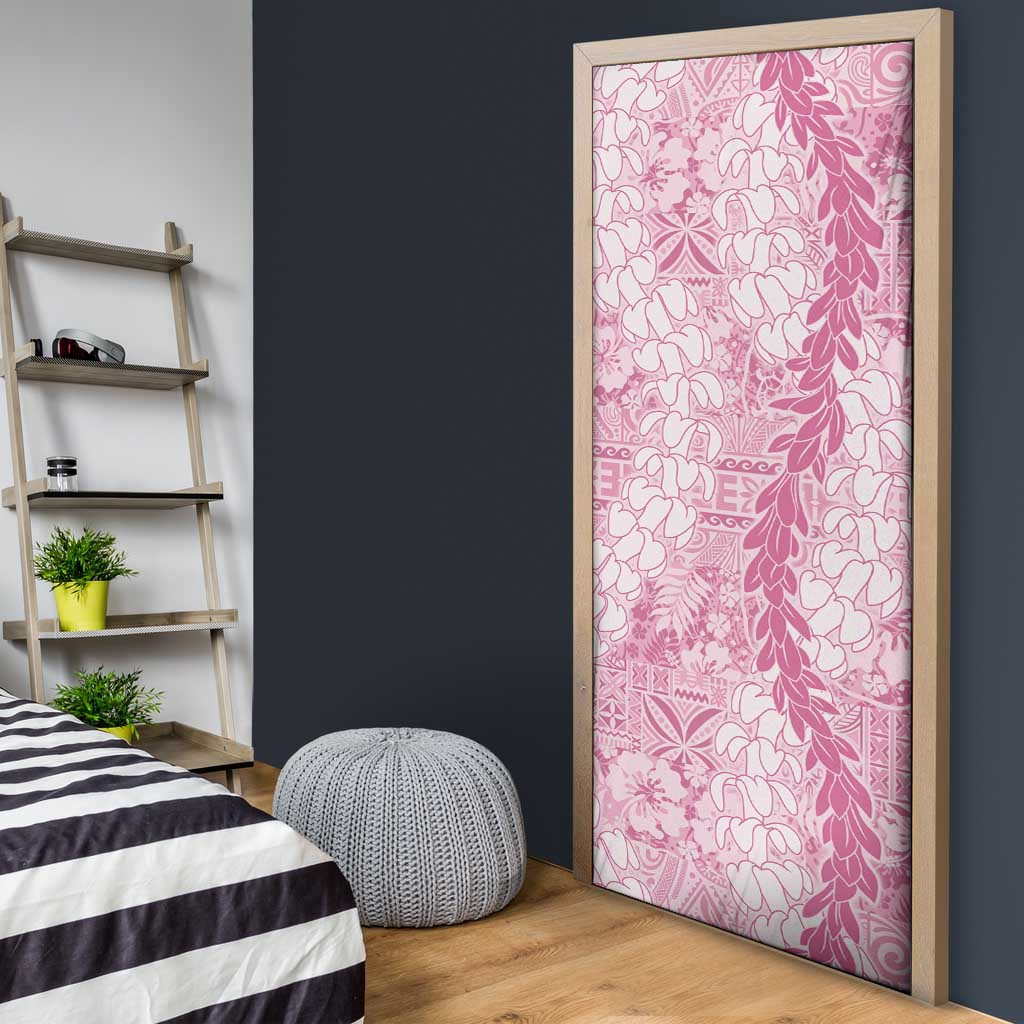 Pink Puakenikeni and Maile Lei Door Cover Hawaiian Style Tribal Tapa Double Strand Lei - Polynesian Pride